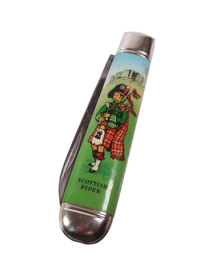 Vintage Richards Sheffield Folding Folder Pocket Knife Scottish Piper Lamppost Mark Souvenir