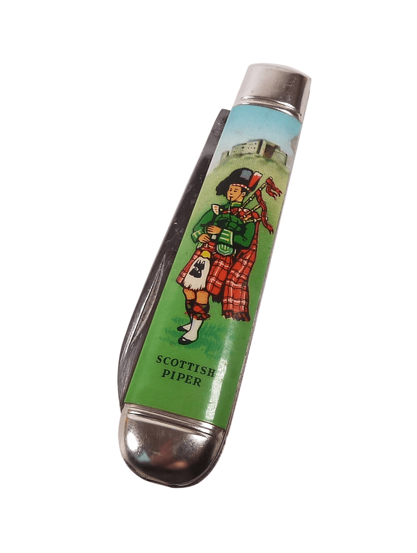 Vintage Richards Sheffield Folding Folder Pocket Knife Scottish Piper Lamppost Mark Souvenir