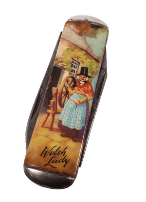 Vintage Richards Sheffield Folding Pocket Pen Knife Twin Blade Welsh Lady