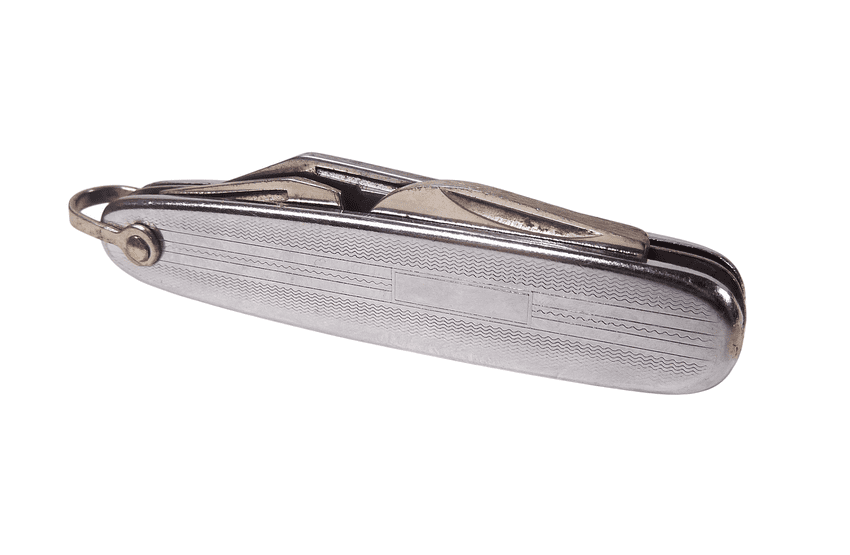 Vintage Richards Sheffield Mini Engine Turned Folding Pocket Knife Screwdriver Can Tin Opener