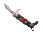 Vintage Richards Sheffield Mini Folding Pocket Knife Screwdriver Can Open Tartan Plaid Unusual Shape