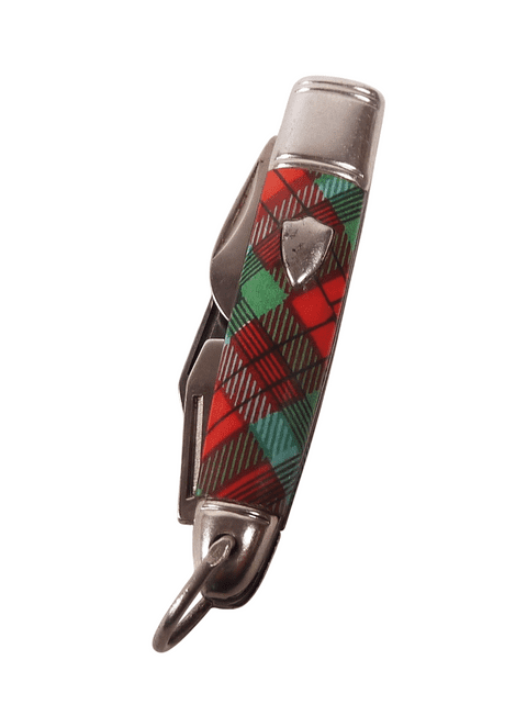 Vintage Richards Sheffield Mini Folding Pocket Knife Screwdriver Can Open Tartan Plaid Unusual Shape