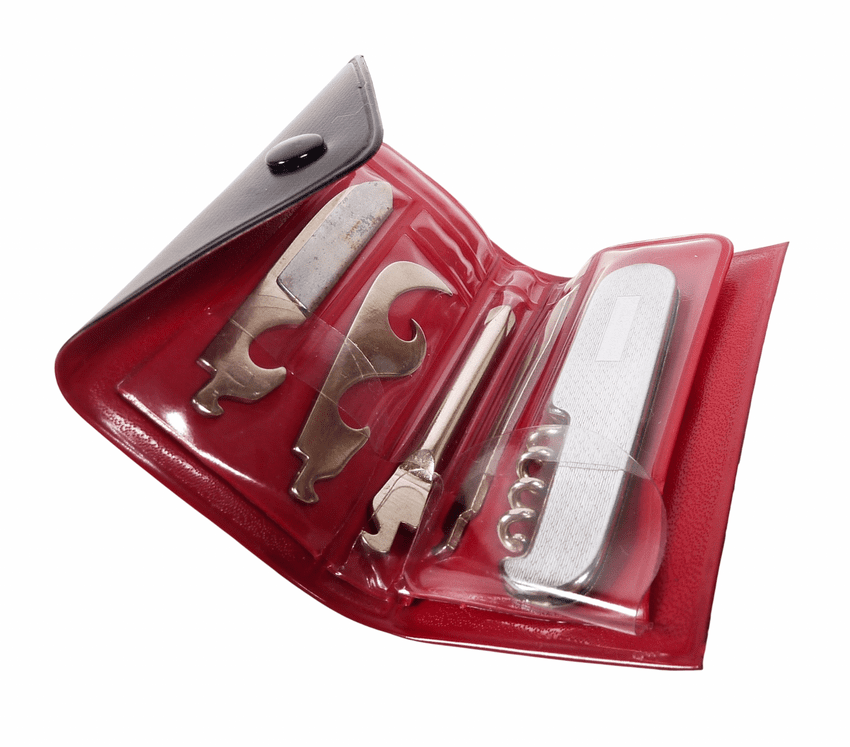 Vintage Richards Sheffield Mini-Kit Folding Folder Pocket Knife Corkscrew Tool Kit Case Advertising