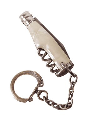 Vintage Richards Sheffield Mini Miniature Bottle Pocket Knife Corkscrew Pearl White c/w Key Chain