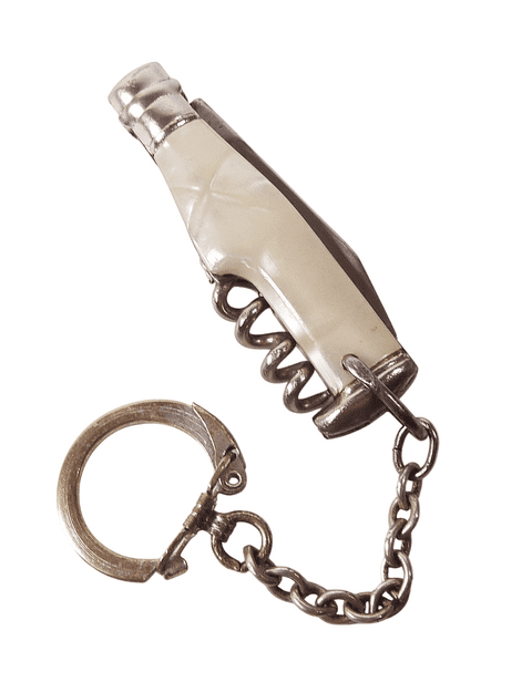 Vintage Richards Sheffield Mini Miniature Bottle Pocket Knife Corkscrew Pearl White c/w Key Chain
