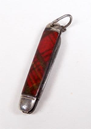 Vintage Richards Sheffield Mini Miniature Folding Folder Pocket Knife Tartan Plaid Tartanware