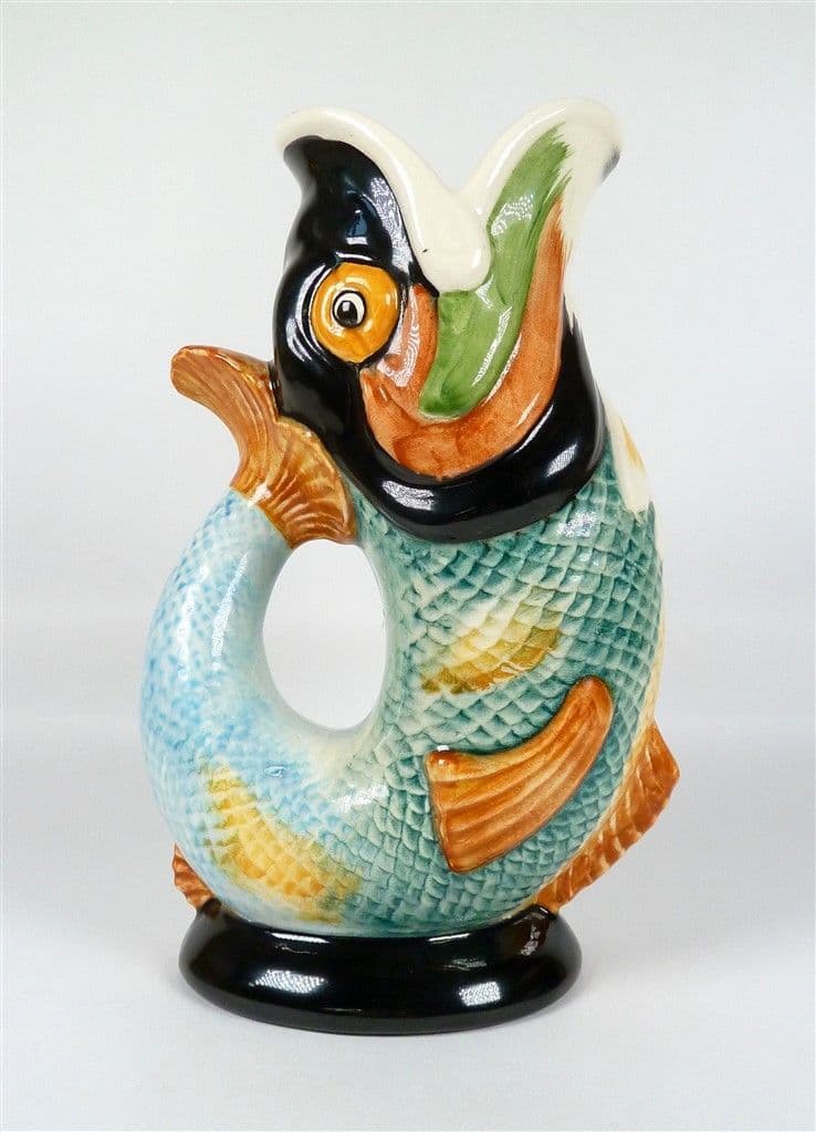 Vintage Royal Winton Grimwades Pottery England Fish Gurgling Glug Jug 1950s Multi Coloured Vase
