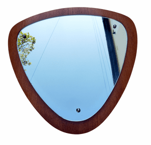 Vintage Scandi MCM Mid Century Modern Wood Teak Backed Triangular Shield Freeform Mirror 1960s