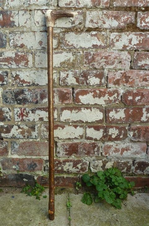 Vintage Scottish Hazel & Antler Stag Horn Walking Stick 36" Length 1970s Original Label