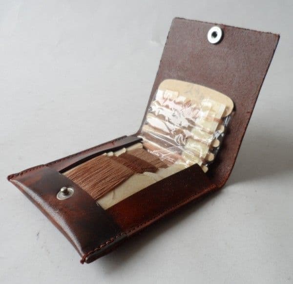 Vintage Sewing Leather Case Wallet Silk Stocking Mending Kit Irish