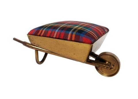 Vintage Sewing Novelty Pin Cushion Tartanware Wheelbarrow Circa 1950s Hand Made in Scotland