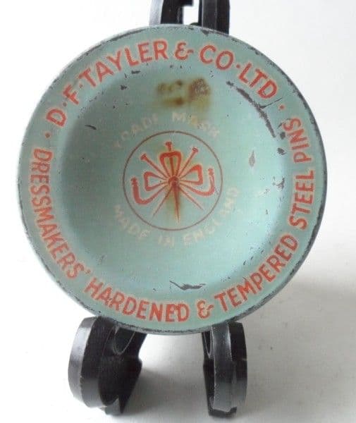 Vintage Sewing Tin D F Tayler & Co Ltd Dressmakers Steel Pins Dorcas Circa 1950s Early Example