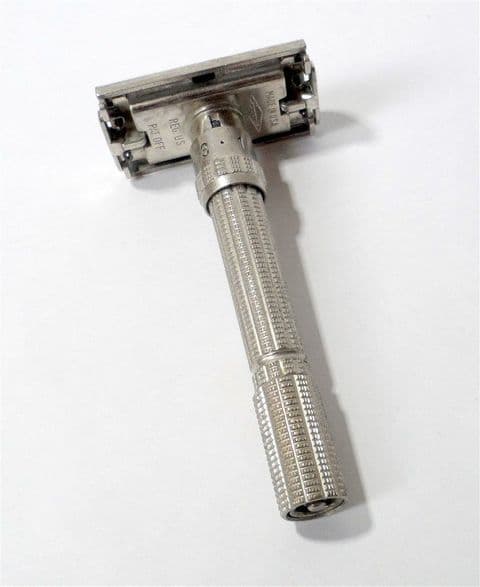 Vintage Shaving 1963 Gillette TTO Slim Adjustable Safety Razor US Patent 1960s Standard DE Blades (1)