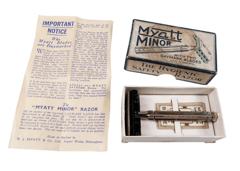 Vintage Shaving Boxed 1932 Reg Des Myatt Minor Safety Razor Set Paperwork Daymark Blades