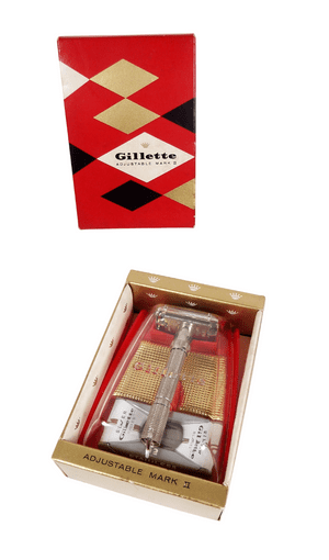 Vintage Shaving Gillette Adjustable MkII TTO Safety Razor Set USA 1960s Boxed As New Sealed Blades