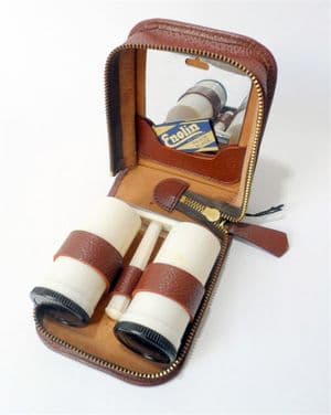 Vintage Shaving Leather Cased Gents Mens Grooming 4 Piece Set Souplex White Bakelite Razor 1940/50s