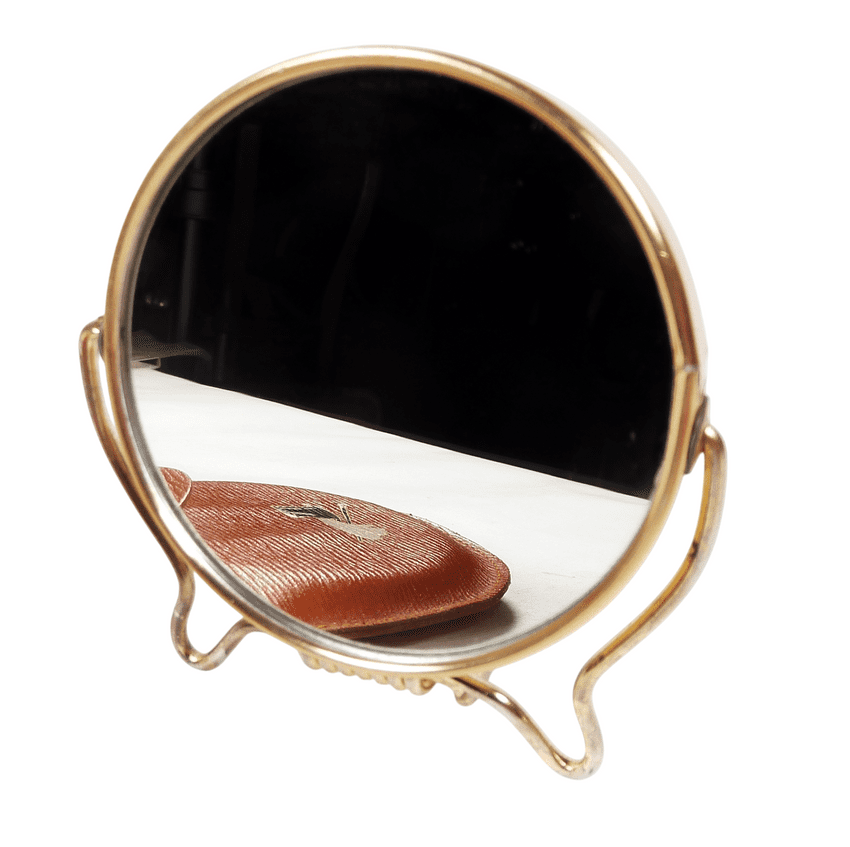 Vintage Shaving Real Leather Cased Gold Tone Folding Magnifying Mirror Circa 1950s Vanity Travel