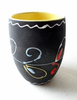 Vintage Signed Handmade Mid Century Italian Art Pottery Vase Applied Swirl Decoration 1950s Italy