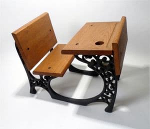 Vintage Small Old School Wood & Cast Iron Desk Circa 1970s Doll Teddy Bear Photographers Studio Prop