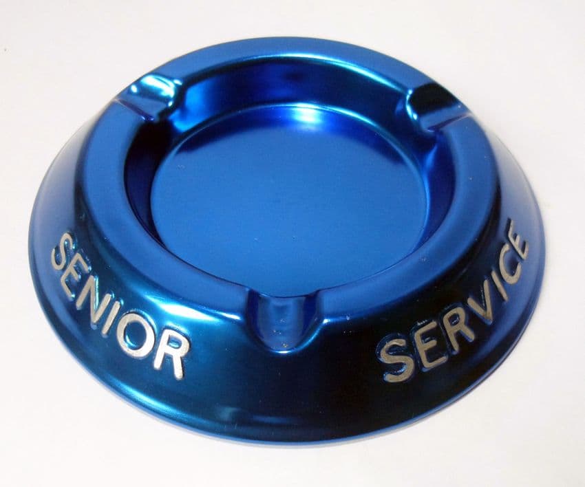 Vintage Smoking Advertising Senior Service Cigarettes Blue Aluminium Ashtray Unused Bar Pub