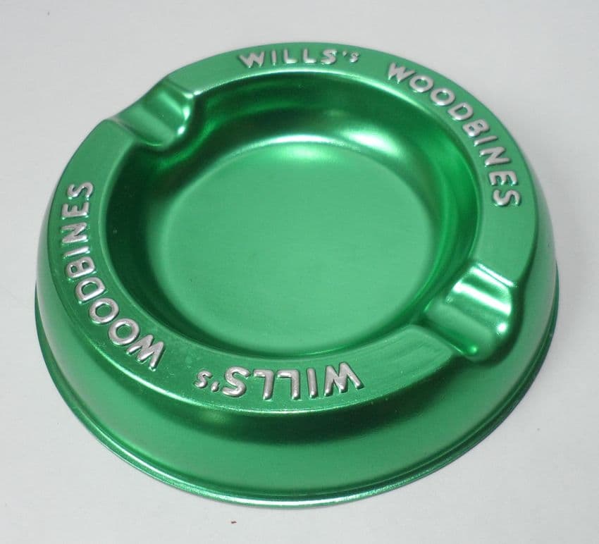 Vintage Smoking Advertising Wills's Woodbines Cigarettes Green Aluminium Ashtray Unused Bar Pub