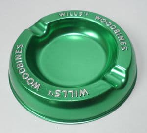 Vintage Smoking Advertising Wills's Woodbines Cigarettes Green Aluminium Ashtray Unused Bar Pub