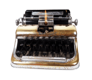 Vintage Smoking Chrome Plate on Brass Figural Typewriter Table Lighter Circa 1950s Working