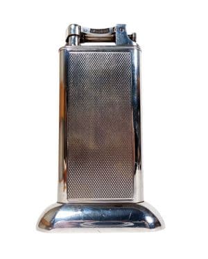 Vintage Smoking Dunhill Silver Plated Tall Slim Lever Arm Table Lighter Circa 1930s Art Deco