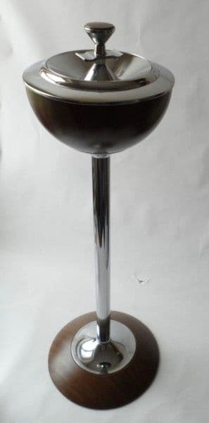Vintage Smoking Ianthe Smokers Stand Ashtray Ash Tray Chrome & Wood Effect Circa 1960s SOLD