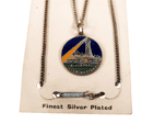 Vintage Souvenir Blackpool Illuminations Tower Necklace Silver Plated Chain Enamel Fob on Card 1950s