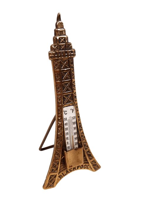 Vintage Souvenir Brass Blackpool Tower Desk Thermometer Registration Number 875209 (1954)