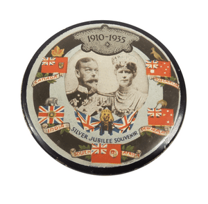 Vintage Souvenir Pocket Bag Mirror 1935 Silver Jubilee King George V & Queen Mary Flags