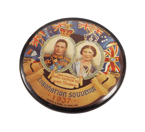 Vintage Souvenir Pocket Bag Mirror 1937 Coronation King George VI & Queen Elizabeth Flags