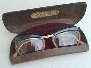 Vintage Spectacles Glasses Ladies Blue Amber Browline Type H Co 1/20 Gold Filled Frames Circa 1950s