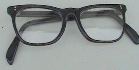 Vintage Spectacles Glasses Old School Black NHS Type NHMW Frames Lenses, Circa 1960s