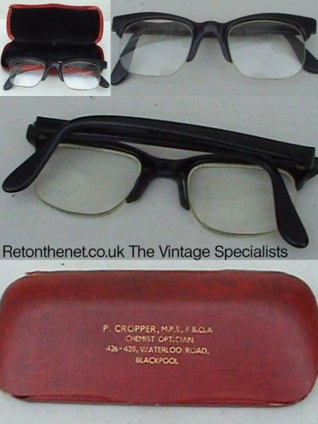 Vintage Spectacles Glasses Old School G Man Black Browline Type VIGOR VLANTOR Frames, Circa 1960s