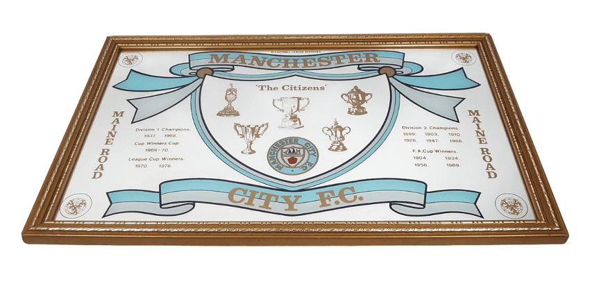 Vintage Sport 1970s Manchester Man City FC The Citizens Cup Winners Mirror Football Pub Bar