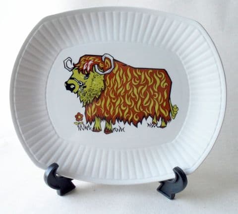 Vintage Steak & Grill Set Bull Series Plate English Ironstone Pottery Staffordshire Tableware Circa 1970s Beefeater Brown & Green