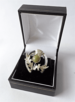 Vintage Sterling Silver Ward Brothers WBS Scottish Thistle Horseshoe Pin Brooch Green Agate Stone Lucky Horse Shoe