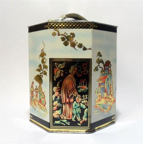 Vintage Storage Biscuit Tin Tea Caddy Peek Frean & Co London England Japanese Scenes 1950s Oriental