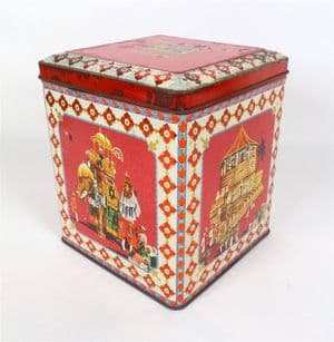Vintage Storage Tea Caddy Tin Brooke Bond Ceylon Teas Local Temple Scenes 1950s Sri Lanka Elephants