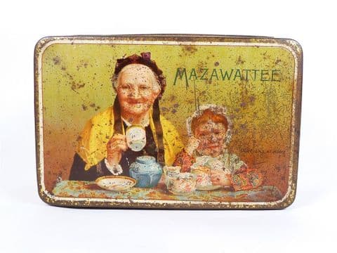 Vintage Storage Tea Caddy Tin Mazawattee No,1 Old Folks at Home One Pound Net 1950s