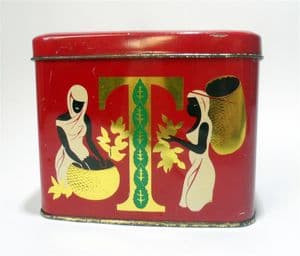 Vintage Storage Tea Caddy Tin Twinings Indian Ceylon Scenes 1950s 1/2 Half Pound Nectar Plant