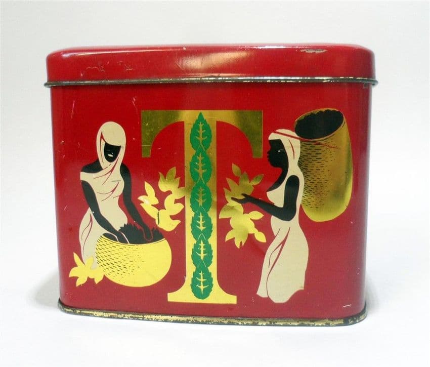 Vintage Storage Tea Caddy Tin Twinings Indian Ceylon Scenes 1950s 1/2 Half Pound Nectar Plant
