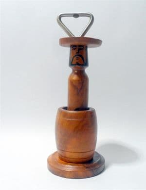 Vintage Surprise Man in a Barrel Figural Bottle Opener 1950s Nude Erotica Superb Detail Olive Wood