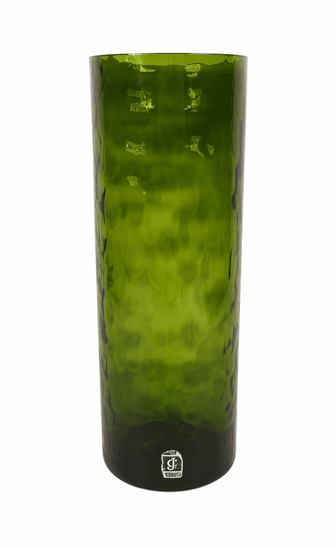 Vintage Swedish Green Art Glass Textured Vase J C Jones England 1970s Original Label MCM