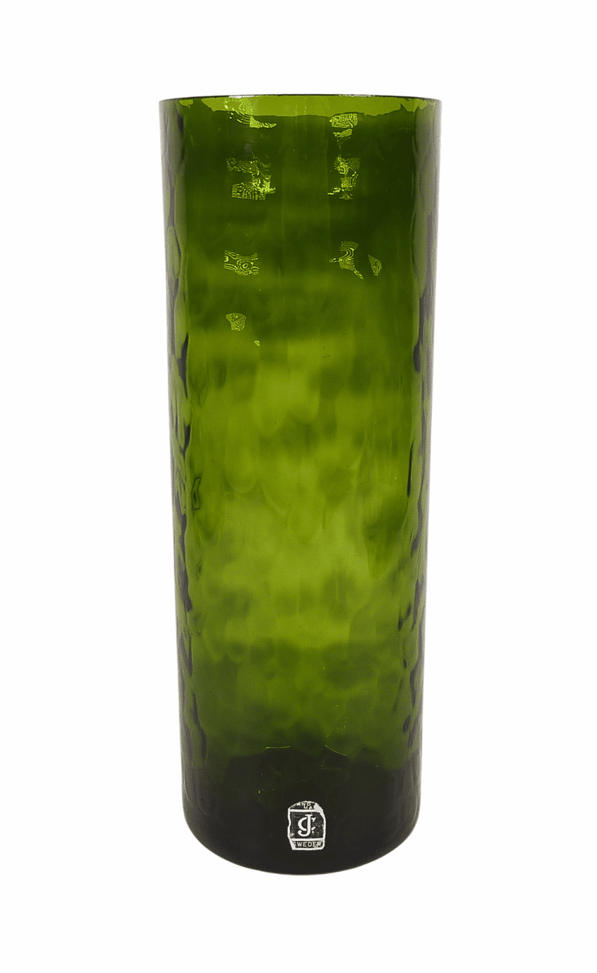 Vintage Swedish Green Art Glass Textured Vase J C Jones England 1970s Original Label MCM