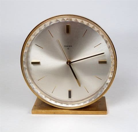 Vintage Swiza 8 Day Swiss Patent Pending Wind Up Alarm Clock 1960s 1970s Fully Working Key