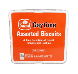 Vintage Symbol London Gaytime Assorted Biscuit Cookie Large Tin 1970s Elephant Trademark Orange