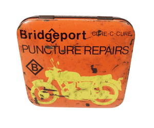 Vintage Tin Bridgeport Brass Ltd Cure-C-Cure Motorway Puncture Repair Outfit Pictorial Classic Bike